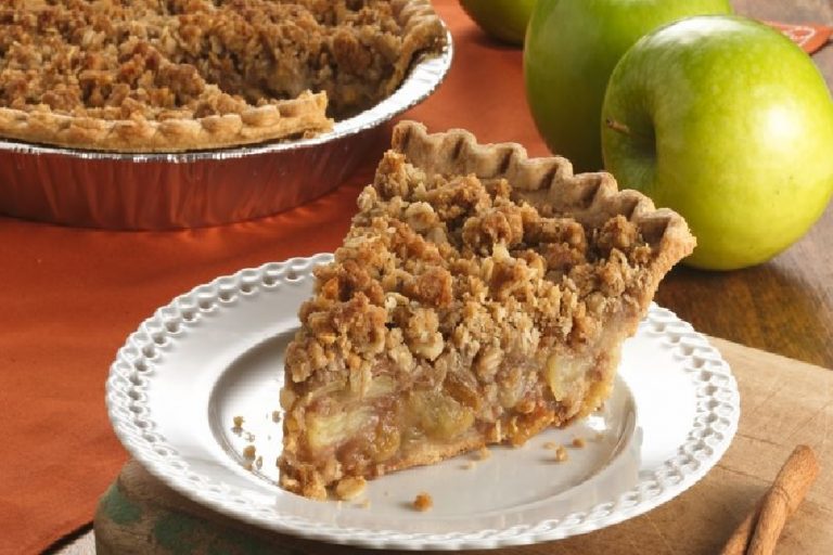 Apple tart with creme patisserie and hazelnut crumble