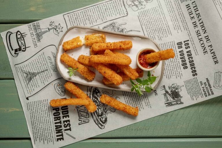 Κρατσανιστά mozzarella sticks και πικάντικη σάλτσα ντομάτας